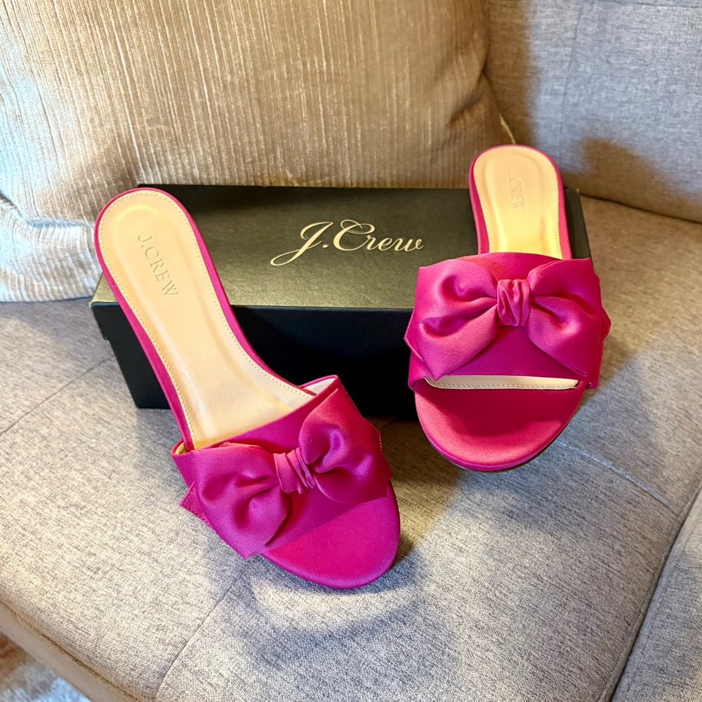 J. Crew Pink Satin Bow Slide Sandals